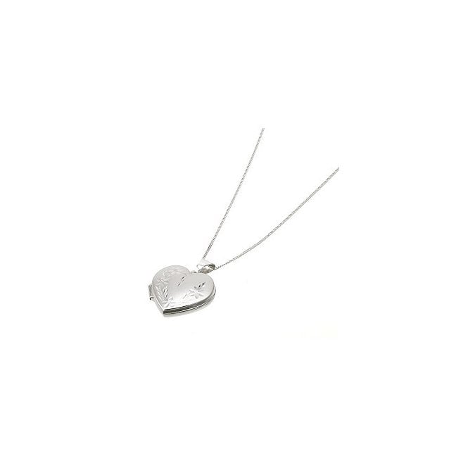 Eternity 9ct White Gold Frosted Patterned Heart Shape Locket & 18