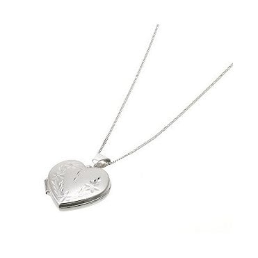9ct White Gold Frosted Patterned Heart Shape Locket & 18" Chain