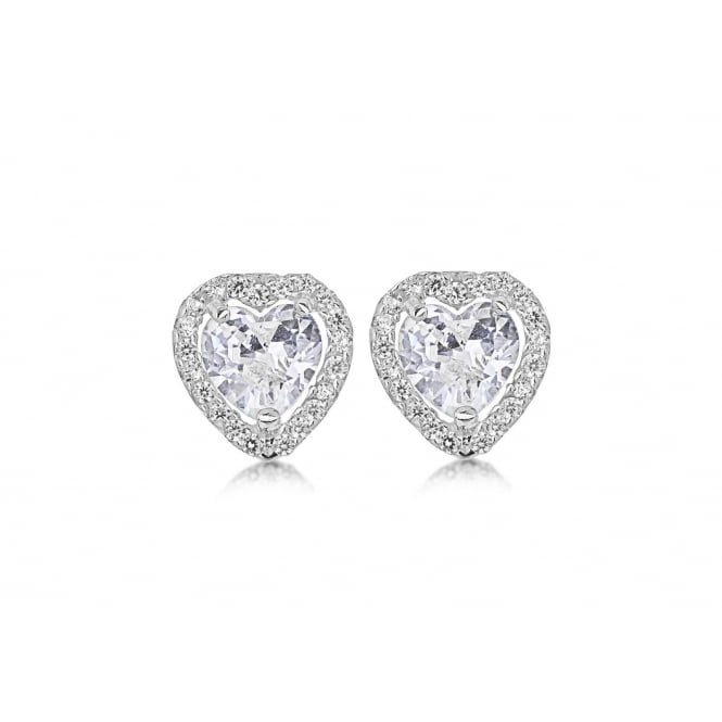 Eternity 9ct White Gold Heart Cubic Zirconia Halo Stud Earrings