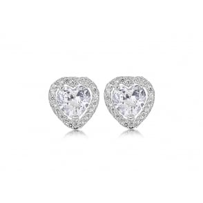 9ct White Gold Heart Cubic Zirconia Halo Stud Earrings