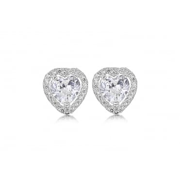 9ct White Gold Heart Cubic Zirconia Halo Stud Earrings