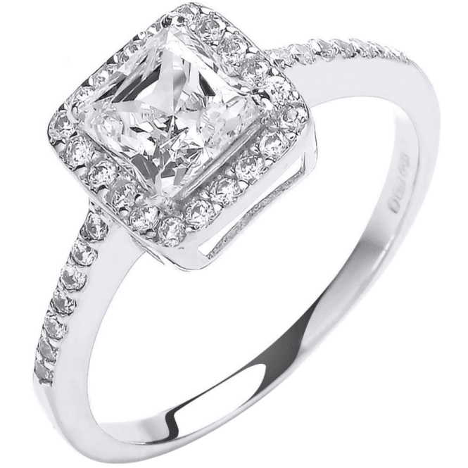 Eternity 9ct White Gold Ladies Princess Cut Cubic Zirconia Halo Ring Size N