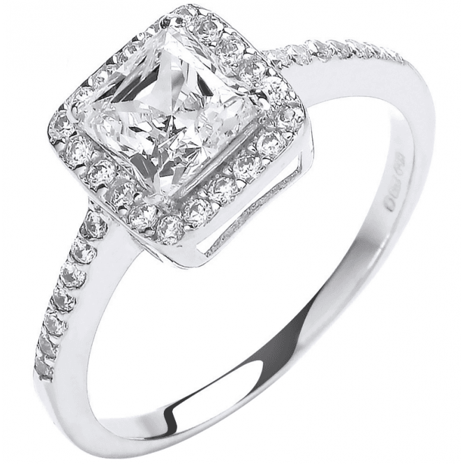Eternity 9ct White Gold Ladies Princess Cut Cubic Zirconia Halo Ring Size O