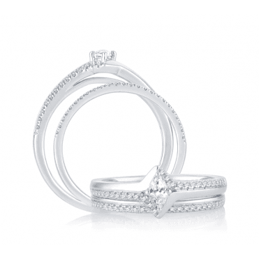 9ct White Gold Marquise Diamond Shoulders Bridal Set