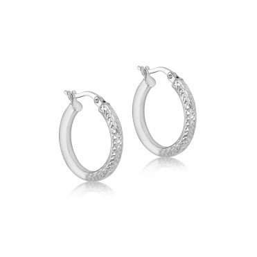 9ct White Gold Medium Diamond Cut Creole Earrings