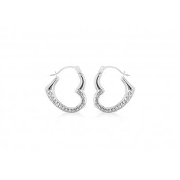 9ct White Gold Open Heart Creole Earrings