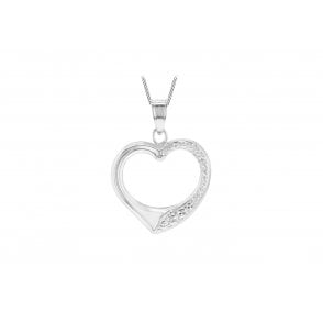 9ct White Gold Open Heart Pendant & Chain