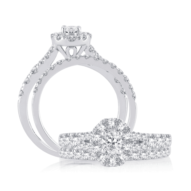 Eternity 9ct White Gold Oval Diamond Starburst Diamond Bridal Set