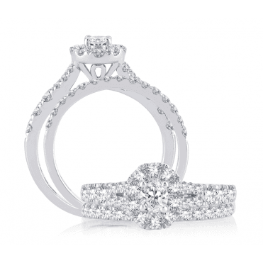 9ct White Gold Oval Diamond Starburst Diamond Bridal Set