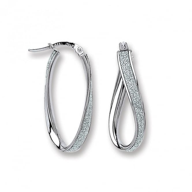 Eternity 9ct White Gold Oval Moondust Twist Creole Hoop Earrings