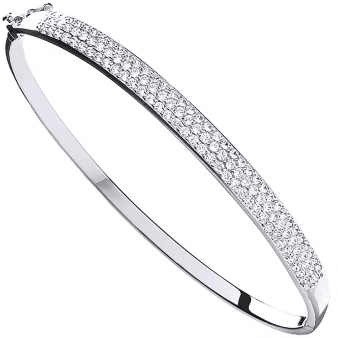 Eternity 9ct White Gold Oval Pave Set Cubic Zirconia Bangle