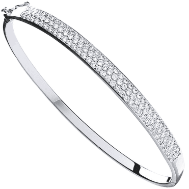 9ct White Gold Oval  Pave Set Cubic Zirconia Bangle