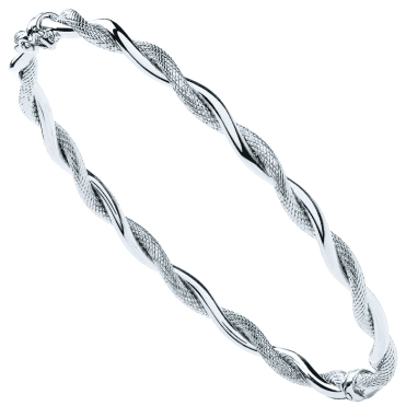 9ct White Gold Oval Twisted Bangle
