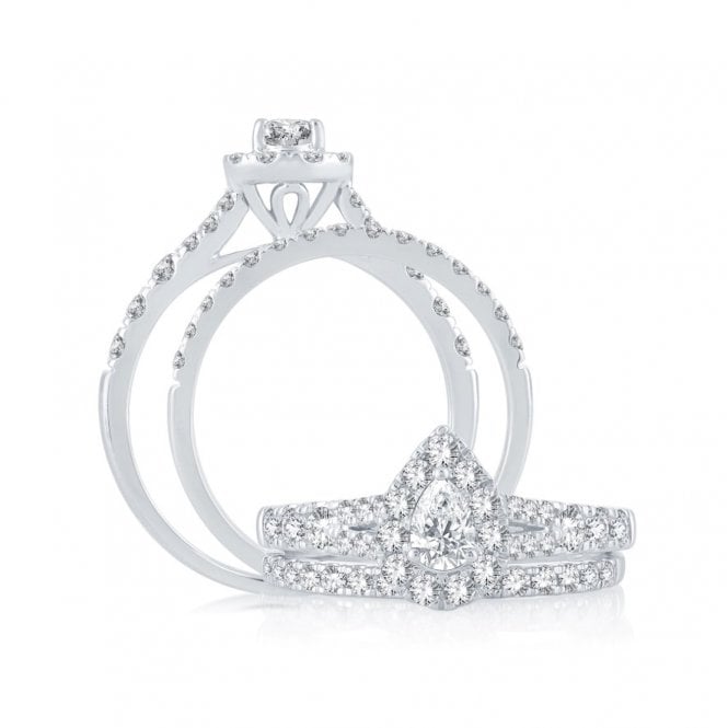Eternity 9ct White Gold Pear Halo Diamond Starbust Bridal Set