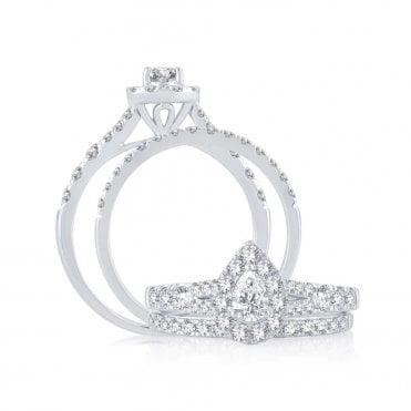 9ct White Gold Pear Halo Diamond Starbust Bridal Set