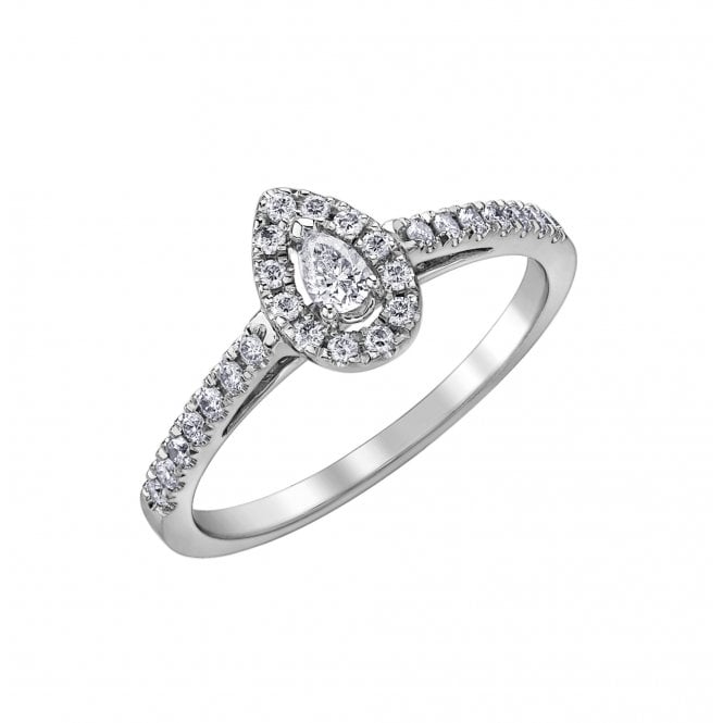 Eternity 9ct White Gold Pear Shape Solitaire Diamond Halo Ring Set With Diamond Shoulders