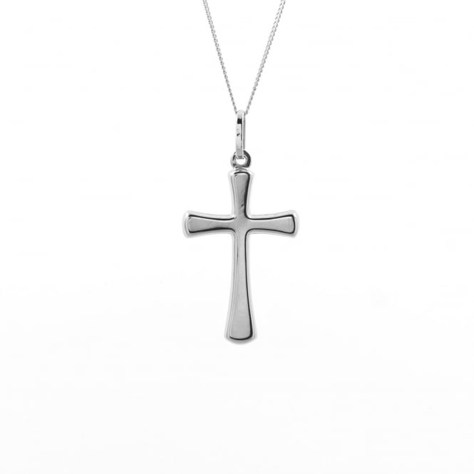Eternity 9ct White Gold Plain Cross Pendant and 18'' Curb Chain