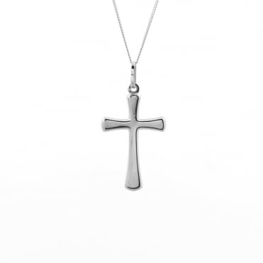 9ct White Gold Plain Cross Pendant and 18'' Curb Chain