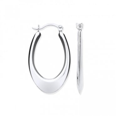 9ct White Gold Polished Oval Creole Hoop Earrings