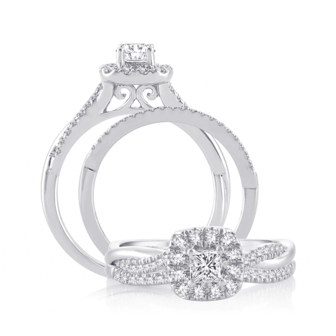 Eternity 9ct White Gold Princess Cut Diamond Starburst Fancy Bridal Set