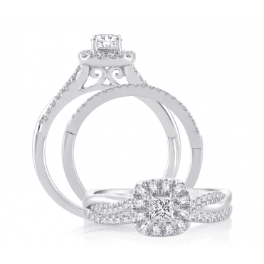 9ct White Gold Princess Cut Diamond Starburst Fancy Bridal Set