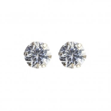 9ct White Gold Round 6mm Cubic Zirconia Stud Earrings