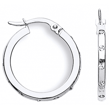 9ct White Gold Round Cubic Zirconia Outer Creole Hoop Earrings