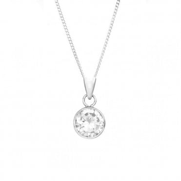 9ct White Gold Round Cubic Zirconia Pendant and 18'' Chain