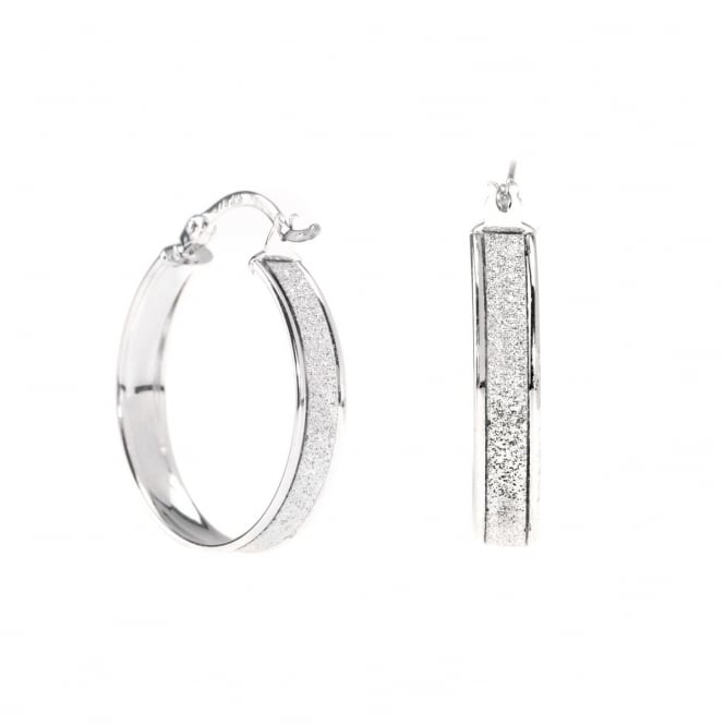 Eternity 9ct White Gold Round Stardust Creole Hoop Earrings