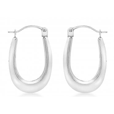 9ct White Gold Small Oval Polished Creole Hoop Earrings