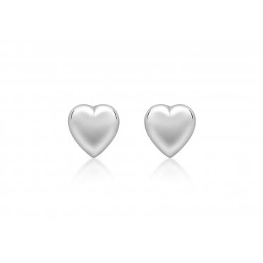9ct White Gold Small Puffed Heart Stud Earrings