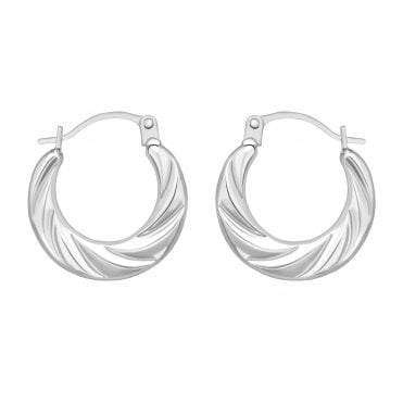 9ct White Gold Small Ridged Creole Hoop Earrings