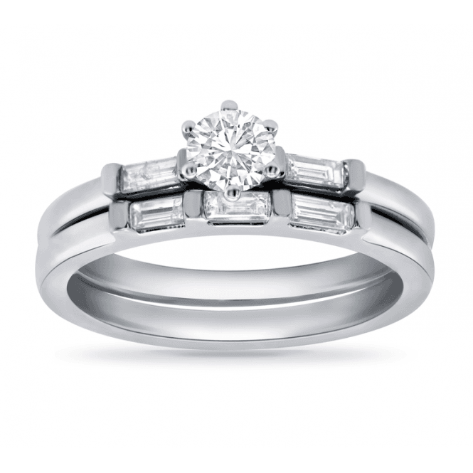 Eternity 9ct White Gold Solitaire Diamond Baguette Diamond Shoulders Bridal Set