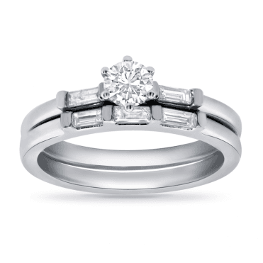9ct White Gold Solitaire Diamond Baguette Diamond Shoulders Bridal Set