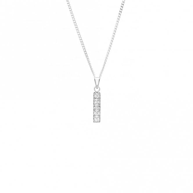 Eternity 9ct White Gold Square Cubic Zirconia Drop Pendant and 18'' Curb Chain