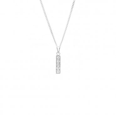 9ct White Gold Square Cubic Zirconia Drop Pendant and 18'' Curb Chain