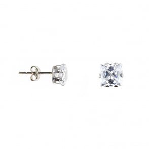 9ct White Gold Square Cubic Zirconia Stud Earrings