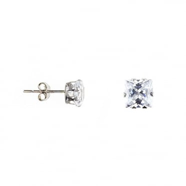 9ct White Gold Square Cubic Zirconia Stud Earrings