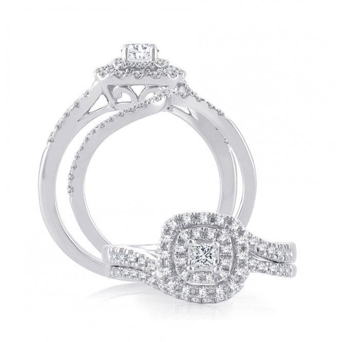 Eternity 9ct White Gold Square Diamond Halo Starburst X/O Bridal Set