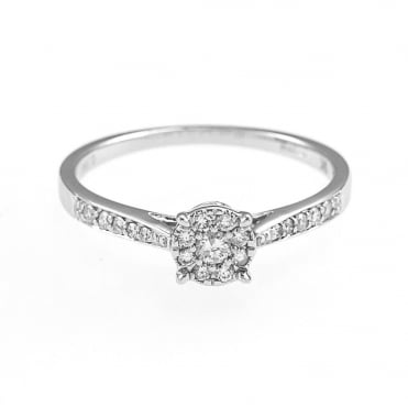 9ct White Gold Starburst Diamond Cluster Ring