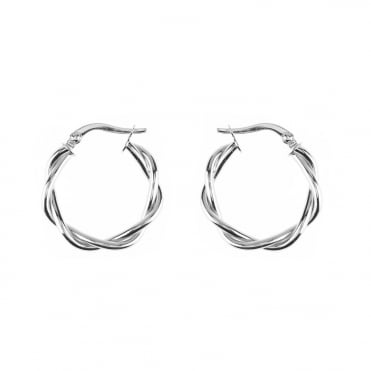 9ct White Gold Twist Hoop Earrings