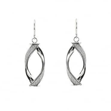 9ct White Gold Twist Moondust Drop Earrings