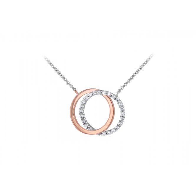 Eternity 9ct White & Rose Gold Cubic Zirconia Double Circles Necklet