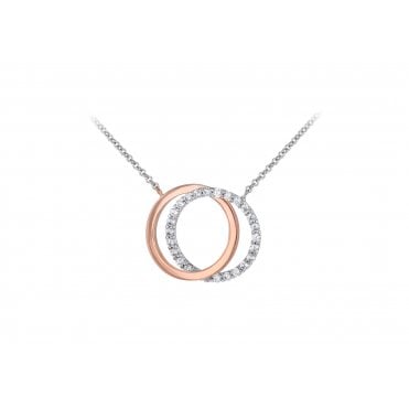 9ct White & Rose Gold Cubic Zirconia Double Circles Necklet