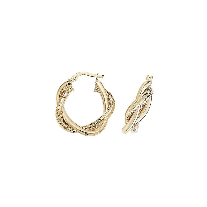 Eternity 9ct Y 15MM D/C Twisted Hoop Earrings