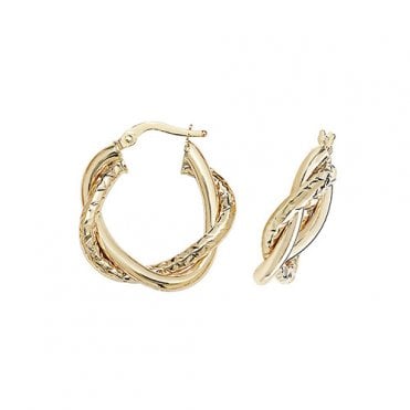 9ct Y 15MM D/C Twisted Hoop Earrings
