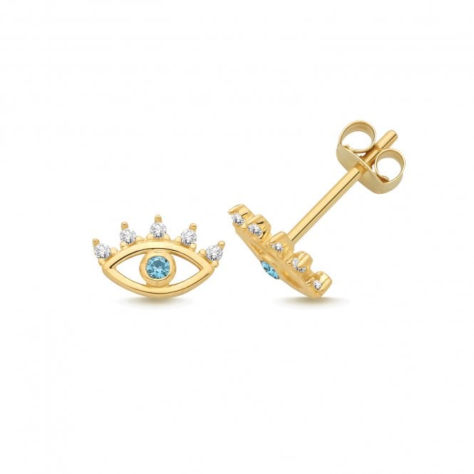 Eternity 9ct Y CZ Evil Eye Stus Earrings