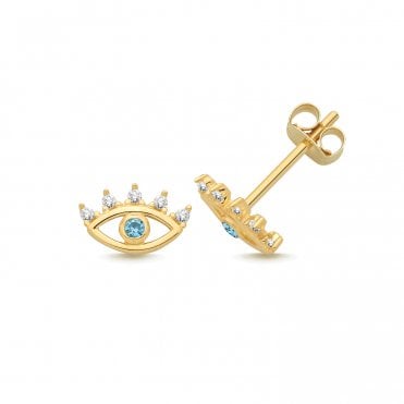 9ct Y CZ Evil Eye Stus Earrings