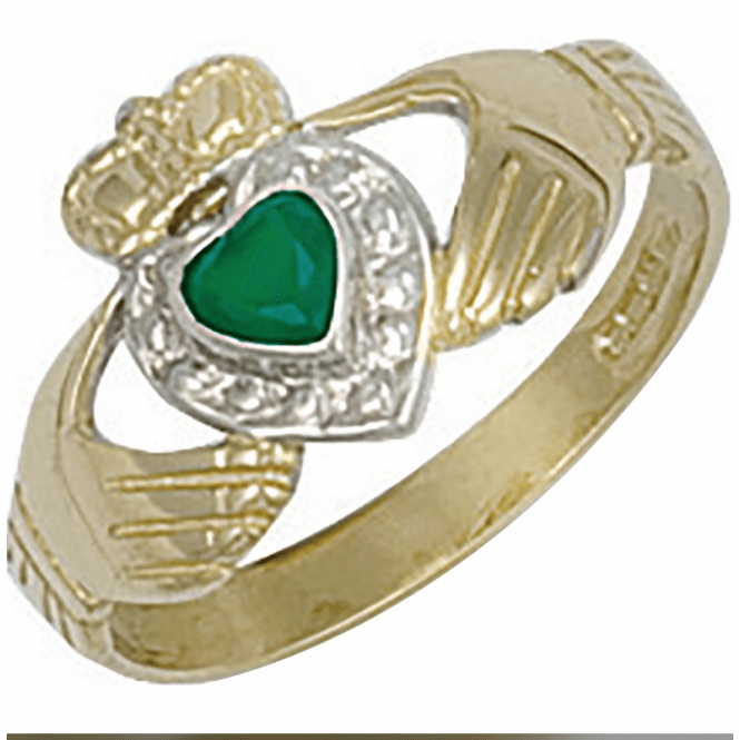 Eternity 9ct Y Green CZ Claddagh Ring L