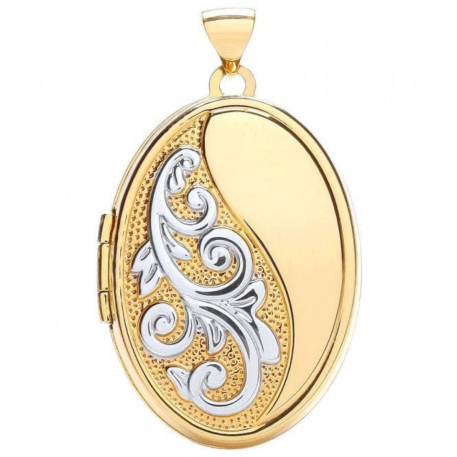 Eternity 9ct Yellow Gold 2 Colour Large Half Engraved Oval Locket & 16